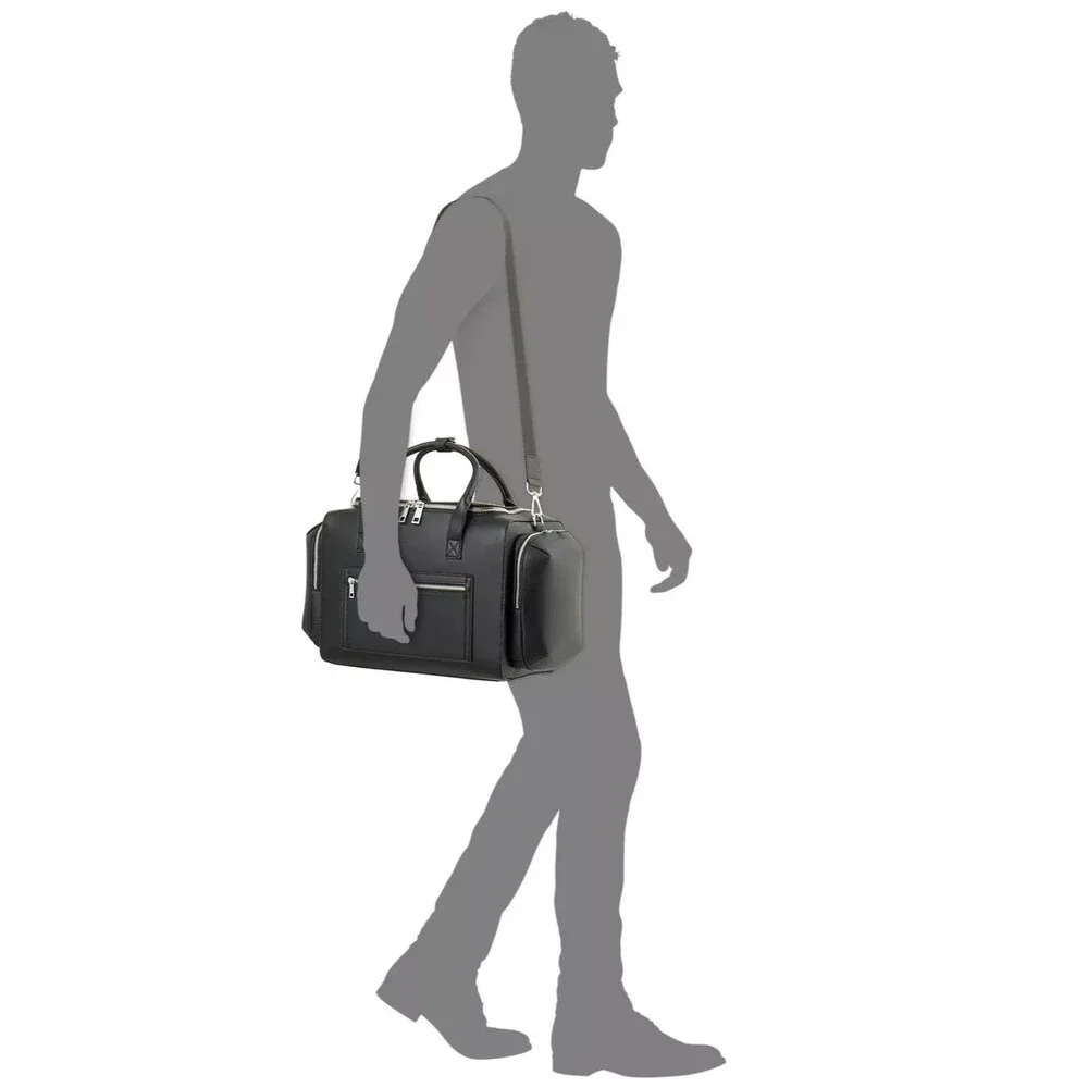 ALFANI Mens Black Faux Leather Duffle Bag Travel Weekender Carry-On Gym Bag